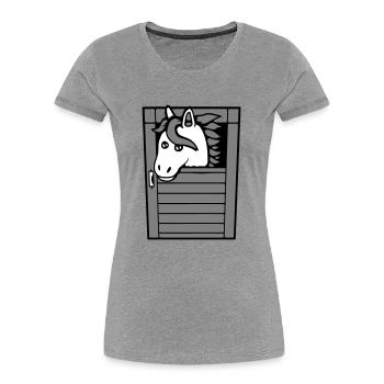 Pferd Pferdestall Pony Pferdchen Guckt Niedlich - Frauen Premium Bio T-Shirt - Grau meliert - Vorne - Mia (176cm)