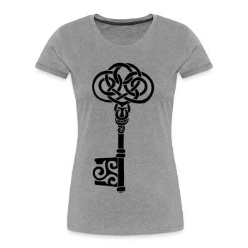 Schwarzer keltischer Schlüssel - Frauen Premium Bio T-Shirt - Grau meliert - Vorne - Mia (176cm)