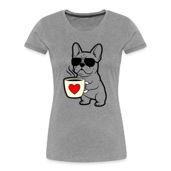 Frenchie Dog Coffee Outline - Women's Premium Organic T-Shirt - heather grey - Front - Mia (176cm)