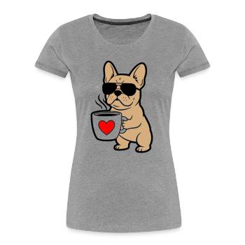 Frenchie Hund Kaffee Comic - Frauen Premium Bio T-Shirt - Grau meliert - Vorne - Mia (176cm)