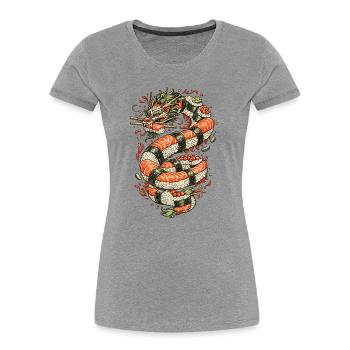 Drachen-Sushi-Spule - Frauen Premium Bio T-Shirt - Grau meliert - Vorne - Mia (176cm)
