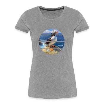 Puffin on a cliff - Frauen Premium Bio T-Shirt - Grau meliert - Vorne - Mia (176cm)
