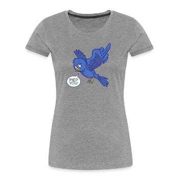 Fuck you Mittelfinger Vogel Piep lustige Tiere - Frauen Premium Bio T-Shirt - Grau meliert - Vorne - Mia (176cm)