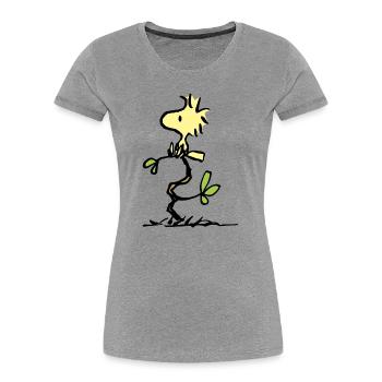 Peanuts Woodstock - Frauen Premium Bio T-Shirt - Grau meliert - Vorne - Mia (176cm)