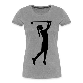Golferin Silhouette, Golf Abschlag Damen Golf  - Frauen Premium Bio T-Shirt - Grau meliert - Vorne - Mia (176cm)