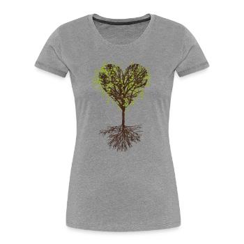 herzförmige Baumkrone mit Blätter und Wurzel - Frauen Premium Bio T-Shirt - Grau meliert - Vorne - Mia (176cm)