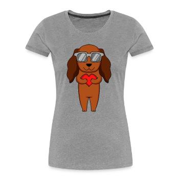 Dackel mit Sonnenbrille und Herz - Frauen Premium Bio T-Shirt - Grau meliert - Vorne - Mia (176cm)