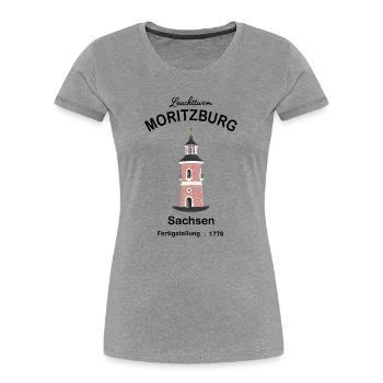 Leuchtturm Moritzburg Sachsen, Zeichnung - Frauen Premium Bio T-Shirt - Grau meliert - Vorne - Mia (176cm)