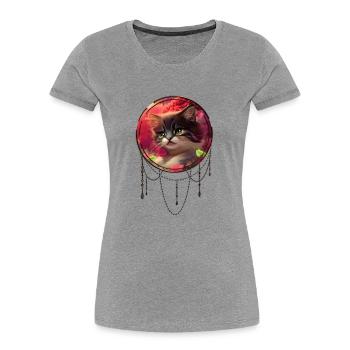 Cute kitten with birds - Women's Premium Organic T-Shirt - heather grey - Front - Mia (176cm)