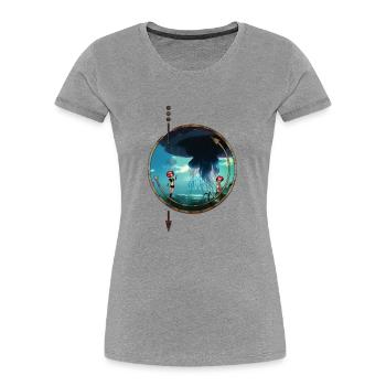 De superbes méduses flottent dans le ciel - T-shirt bio Premium Femme - gris chiné - Devant - Mia (176cm)