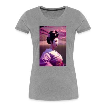 Geisha 1 - T-shirt bio Premium Femme - gris chiné - Devant - Mia (176cm)