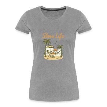 Slow Life Hammock at sunset - Women's Premium Organic T-Shirt - heather grey - Front - Mia (176cm)