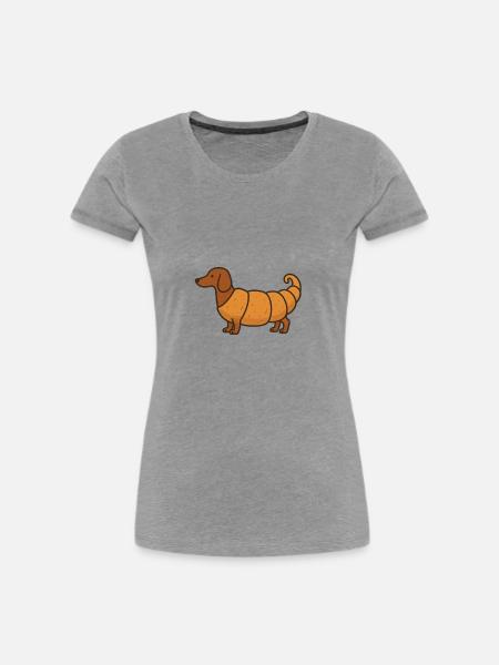 Dackel Croissant Mashup - Frauen Premium Bio T-Shirt - Grau meliert