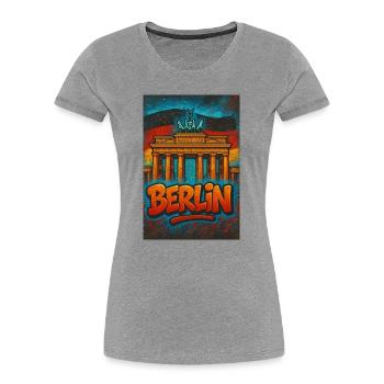 T-shirt Grafiti Berlin avec Porte de Brandebourg - T-shirt bio Premium Femme - gris chiné - Devant - Mia (176cm)