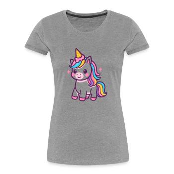 Licorne colorée avec crinière arc-en-ciel - T-shirt bio Premium Femme - gris chiné - Devant - Mia (176cm)