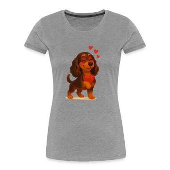 Cocker Spaniel amoureux - T-shirt bio Premium Femme - gris chiné - Devant - Mia (176cm)