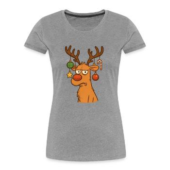Rentier mit Weihnachtsschmuck Cartoon - Frauen Premium Bio T-Shirt - Grau meliert - Vorne - Mia (176cm)