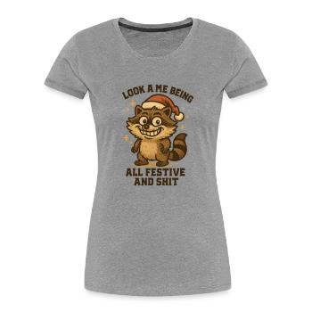 Weihnachten Raccoon - Frauen Premium Bio T-Shirt - Grau meliert - Vorne - Mia (176cm)