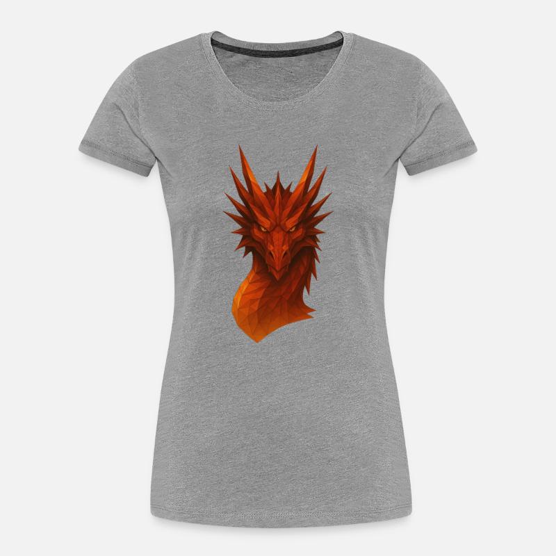 Flammender Lowpoly Drache - Frauen Premium Bio T-Shirt - Grau meliert