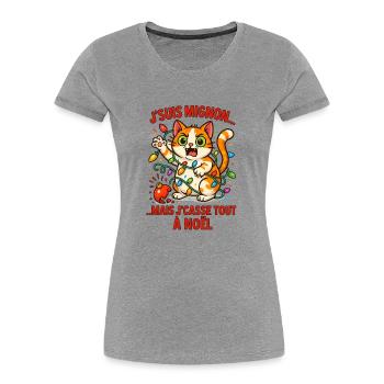 Elektrisches Weihnachtskätzchen und Girlanden - Frauen Premium Bio T-Shirt - Grau meliert - Vorne - Mia (176cm)