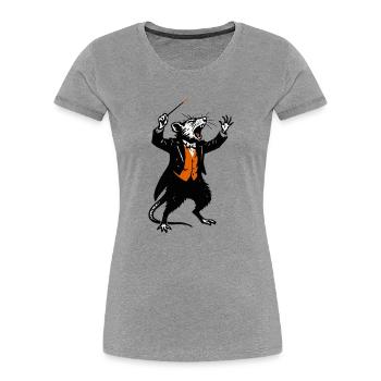 Ratte als Dirigent im Smoking - Frauen Premium Bio T-Shirt - Grau meliert - Vorne - Mia (176cm)