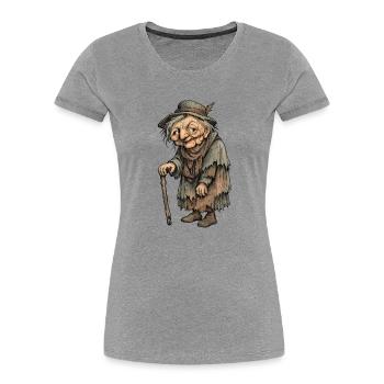 Wandelnde Alte mit Knarrstock - Frauen Premium Bio T-Shirt - Grau meliert - Vorne - Mia (176cm)