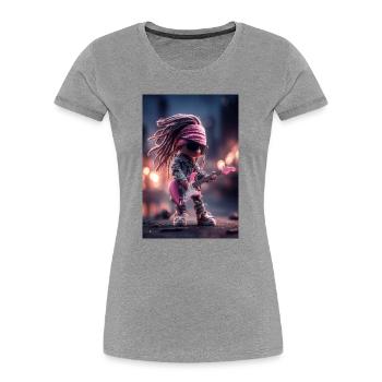Dreadlock Doll Rocker sur guitare rose - T-shirt bio Premium Femme - gris chiné - Devant - Mia (176cm)