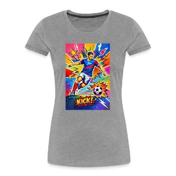 Explosion du football pop art - T-shirt bio Premium Femme - gris chiné - Devant - Mia (176cm)