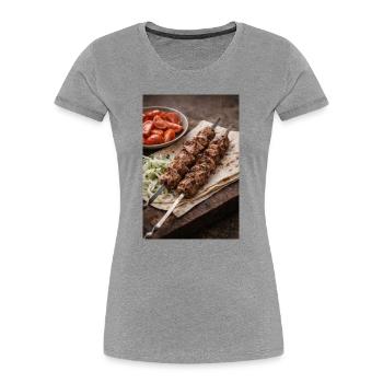 Schaschlik - Frauen Premium Bio T-Shirt - Grau meliert - Vorne - Mia (176cm)