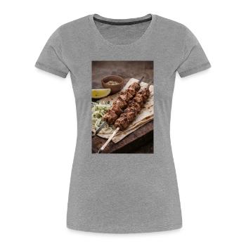 Schaschlik - Frauen Premium Bio T-Shirt - Grau meliert - Vorne - Mia (176cm)