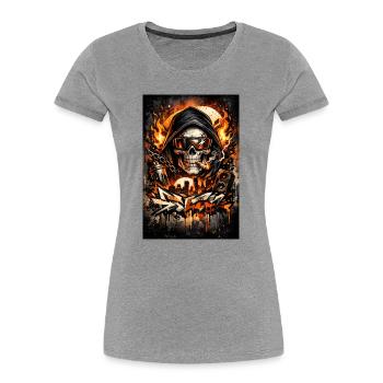 Urban skull with flames skyline - Women's Premium Organic T-Shirt - heather grey - Front - Mia (176cm)