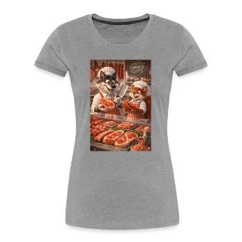 Mr. Wolf and Mr. Squirrel in a butcher's shop - Women's Premium Organic T-Shirt - heather grey - Front - Mia (176cm)