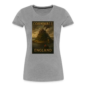 Cornwall England – Steampunk Travel Poster - Women's Premium Organic T-Shirt - heather grey - Front - Mia (176cm)