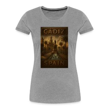 Cadix, Espagne – Affiche de voyage en bronze steampunk - T-shirt bio Premium Femme - gris chiné - Devant - Mia (176cm)