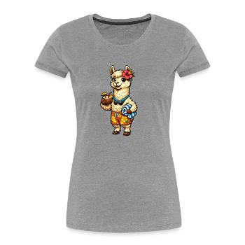 Llama on the beach with floral decoration - Women's Premium Organic T-Shirt - heather grey - Front - Mia (176cm)
