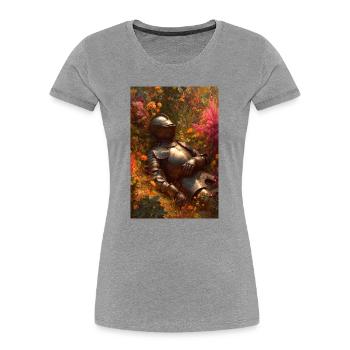 Knight in Floral Garden - Women's Premium Organic T-Shirt - heather grey - Front - Mia (176cm)