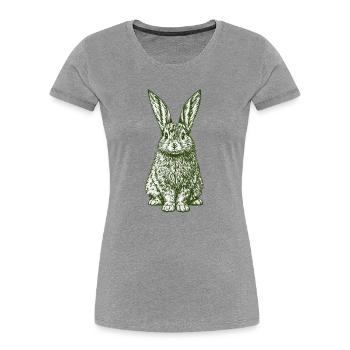Lapin de Pâques Vintage du Lapin Vert - T-shirt bio Premium Femme - gris chiné - Devant - Mia (176cm)