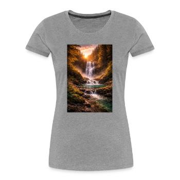 Waterfall in the evening sun - Women's Premium Organic T-Shirt - heather grey - Front - Mia (176cm)