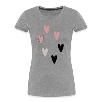 Collection Cœur Rosé, Gris et Noir Motif I - T-shirt bio Premium Femme - gris chiné - Devant - Mia (176cm)