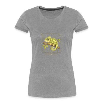 Adaptive Signal Chamäleon im Goldrahmen - Frauen Premium Bio T-Shirt - Grau meliert - Vorne - Mia (176cm)