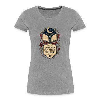 Zwischen den Zeilen zuhause – Bücherliebe - Frauen Premium Bio T-Shirt - Grau meliert - Vorne - Mia (176cm)