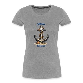 Moin Ostsee Anker Möwe Design - Frauen Premium Bio T-Shirt - Grau meliert - Vorne - Mia (176cm)