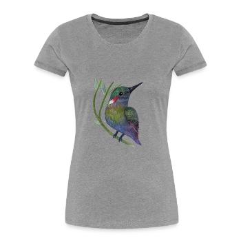 Colibri coloré sur branche de feuille - T-shirt bio Premium Femme - gris chiné - Devant - Mia (176cm)
