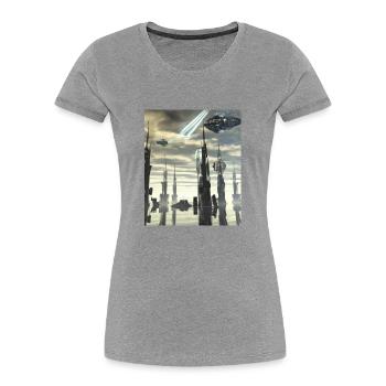 Fantasy Science Fiction City - Women's Premium Organic T-Shirt - heather grey - Front - Mia (176cm)