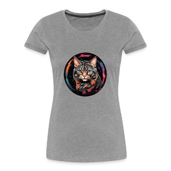 California Spangled Cat Katze in Aquarell - Frauen Premium Bio T-Shirt - Grau meliert - Vorne - Mia (176cm)