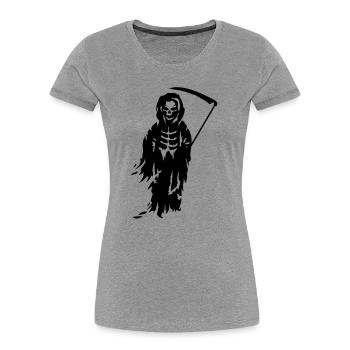 A Grande Faucheuse - Mort avec une faux - T-shirt bio Premium Femme - gris chiné - Devant - Mia (176cm)