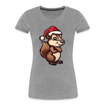 Noël écureuil - T-shirt bio Premium Femme - gris chiné - Devant - Mia (176cm)