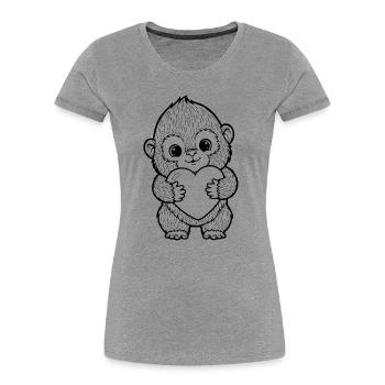Cute Monkey with Heart – Love Animal Illustration - Women's Premium Organic T-Shirt - heather grey - Front - Mia (176cm)