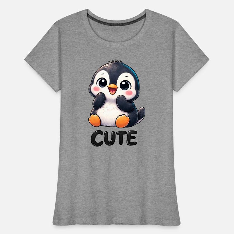 Pingouin chibi mignon timide timide mignon T-shirt bio Premium Femme