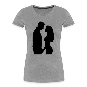 Couple Silhouette Amour Romance Petit ami de la Saint-Valentin - T-shirt bio Premium Femme - gris chiné - Devant - Mia (176cm)